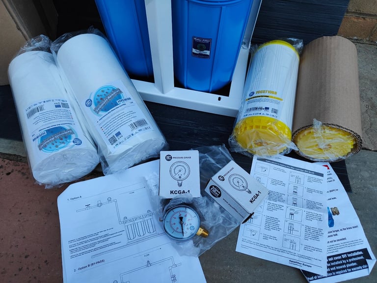 AQUAFILTER 10" Big Blue Whole House Water Filter System + Water Softening Filters NEW