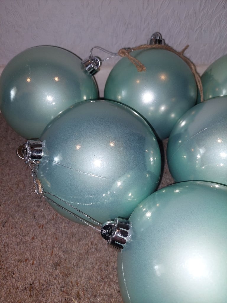 6 x Extra Large Christmas Tree BAUBLES in Sea Green Giant Decorations
