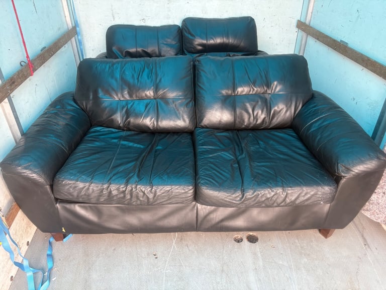2 x blue 2 seater leather sofas . Free to collect 