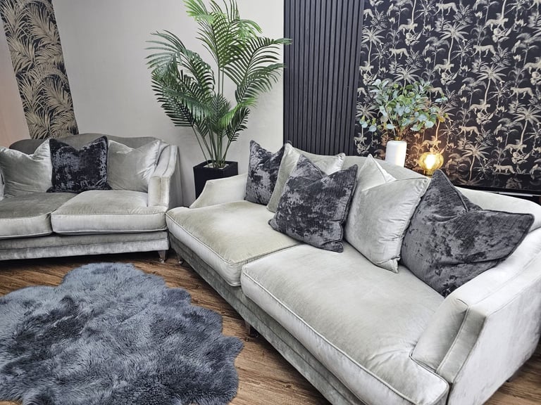 Belvedere 3 & 2 Seater Sofas Silver Velvet 