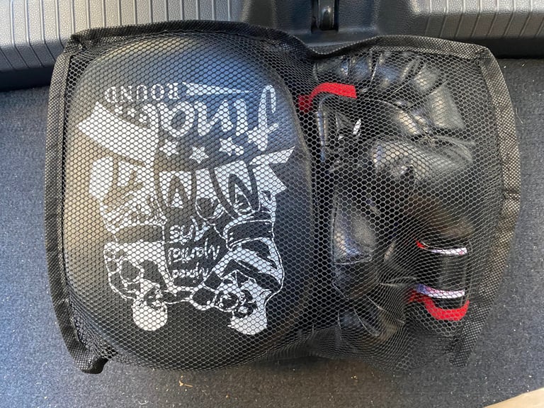 image for Unwanted kids size boxing gloves and pad.  Sold as seen.