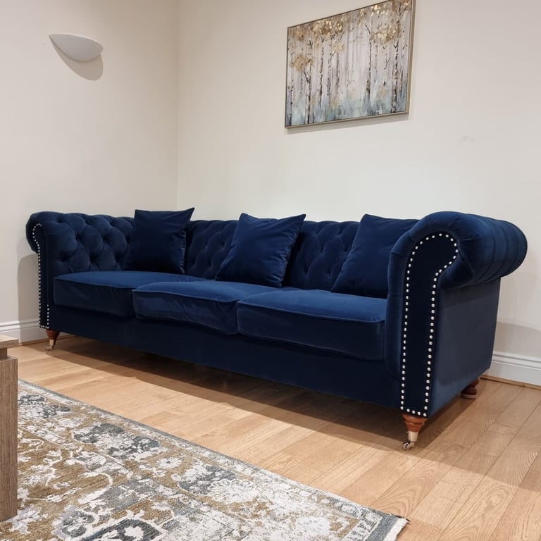 Like new Chesterfield Blue Velvet 3 Seater Sofa