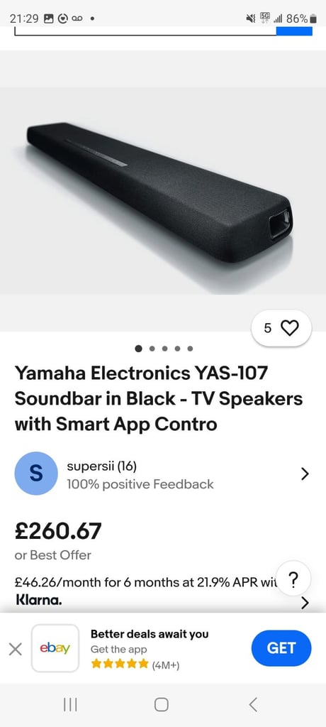 Yamaha YAS 107 sound bar 