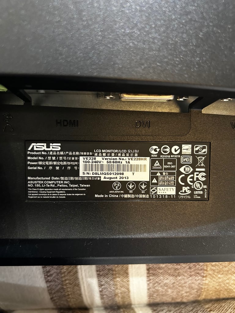 Asus Computer Monitor 21.5”