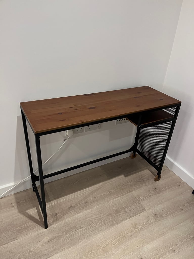 image for Industrial-Style Desk / Console Table – Solid Wood & Black Metal Frame