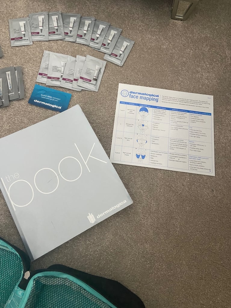 DERMALOGICA Cosmetic / Toiletry Bag, Product a guide & 32 Sample Sized Products 