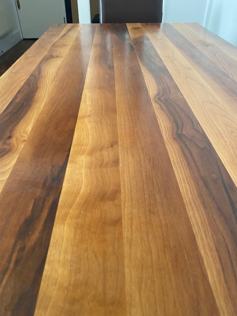 Solid Wood Dining Table w/ 4 leather chairs and Leather Bench