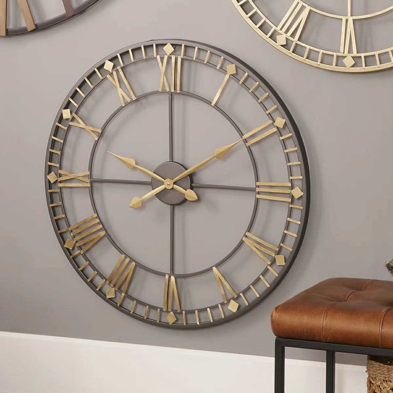 image for Antique Bronze/Unfinished gold and black Skeleton Wall Clock