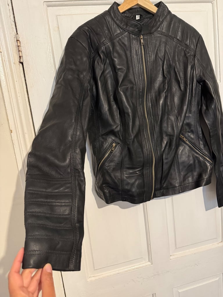 Custom designed black leather jacket, Medium 