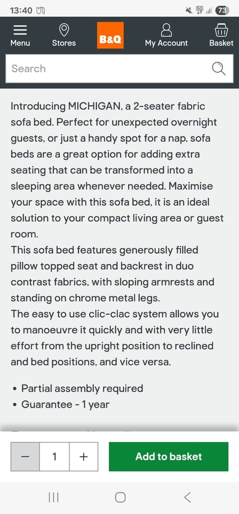 Grey B&Q clic-clac 3seater sofabed