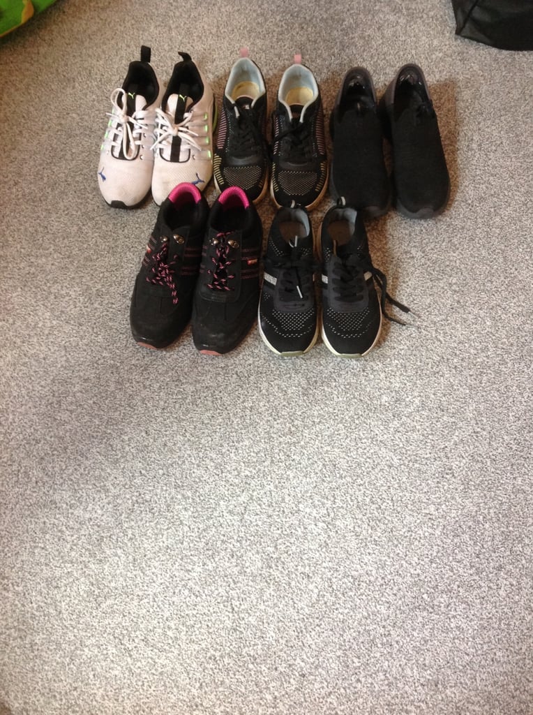 image for A job lot of ladies trainers size 5 and a pair of steel cap shoes size 5