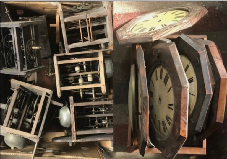image for JOB LOT OF 15+ ANTIQUE WAG ON THE WA POSTMAN’S ALARM BLACK FOREST WALL CLOCKS
