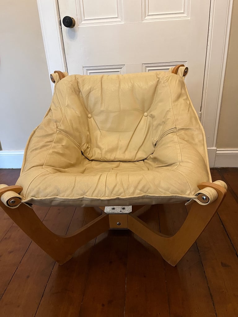 image for Vintage 1970s Odd Knutsen cream leather luna chair 