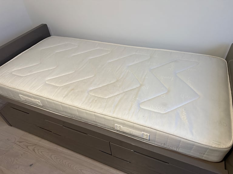 FREE DELIVERY DWELL GREY GLOSS TRUNDLE BED WITH 2 MATTRESSES GOOD CONDITION