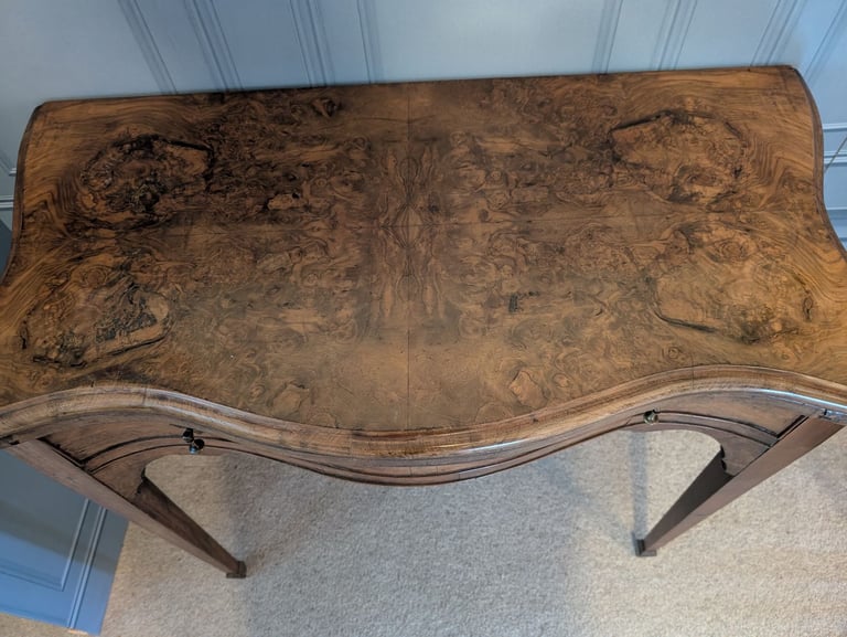 Antique Burr walnut veneer serpentine front side table