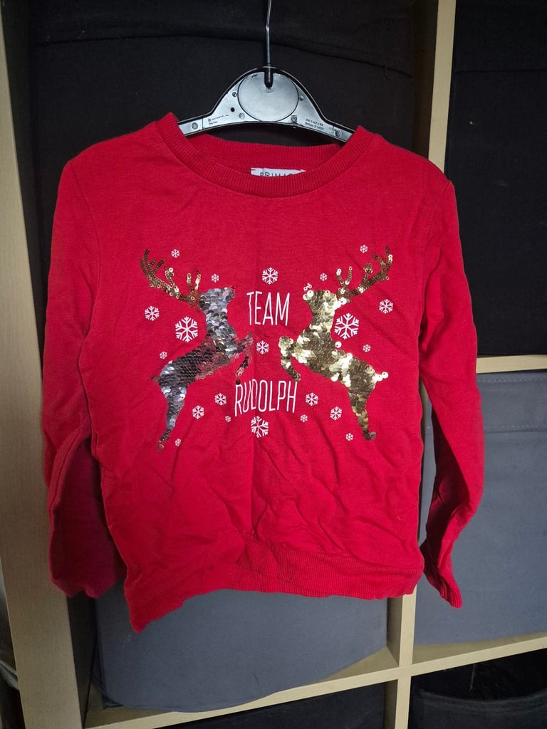 image for Red sequin rudolph Christmas jumper age 4-5 years