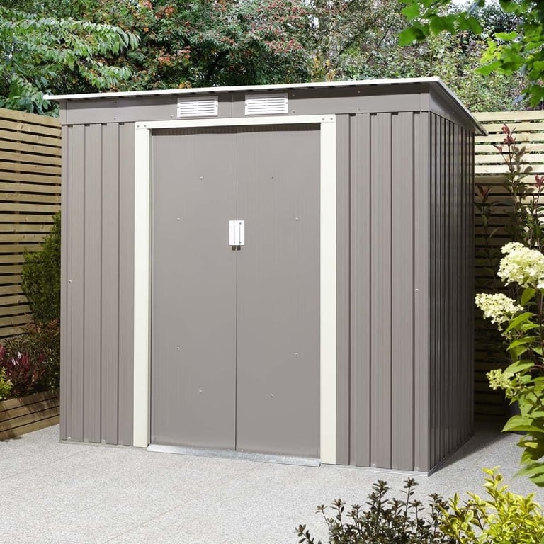 image for Rowlinson Trentvale 6x4 Metal Pent Shed - Light Grey