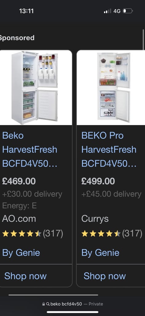 😋NEW😋RRP £499!! Beko 50/50 Integrated Fridge Freezer - BCFD4V50