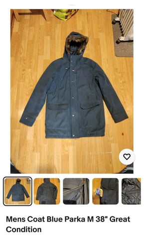 Mens Coat Blue Parka M 38
