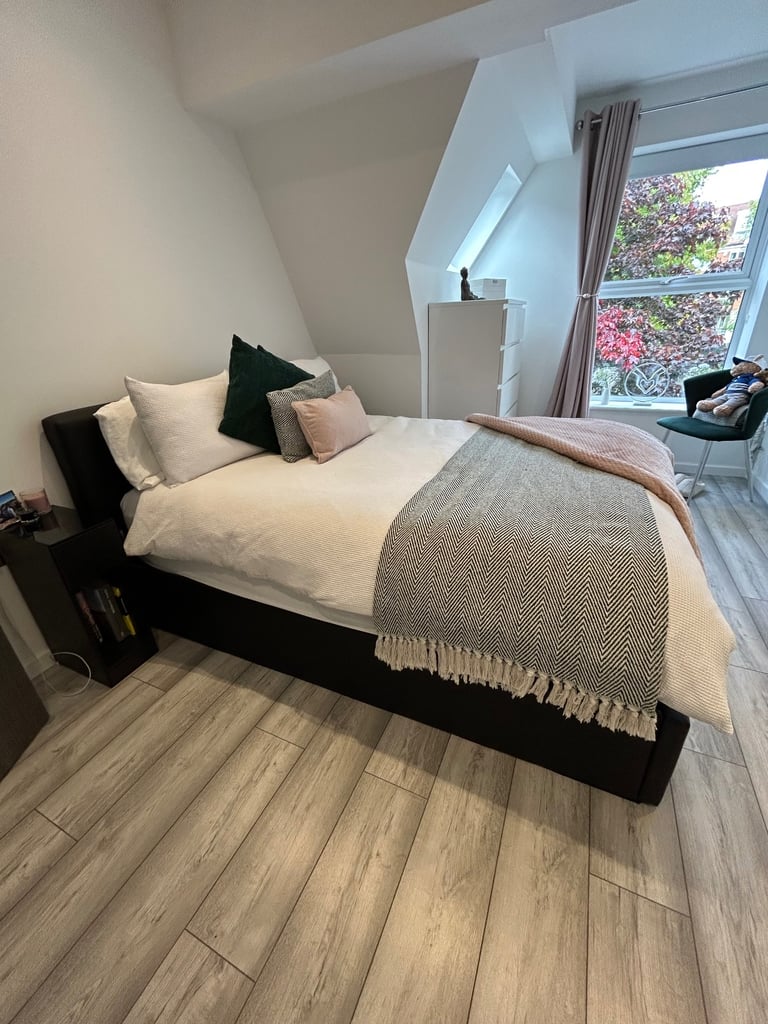 Black Faux Leather Ottoman Double Bed