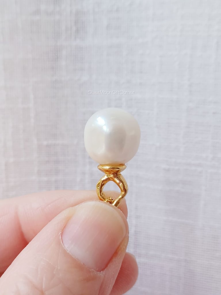 24K Gold Plated Large Genuine Pearl Necklace for Women Elegant Minimalist