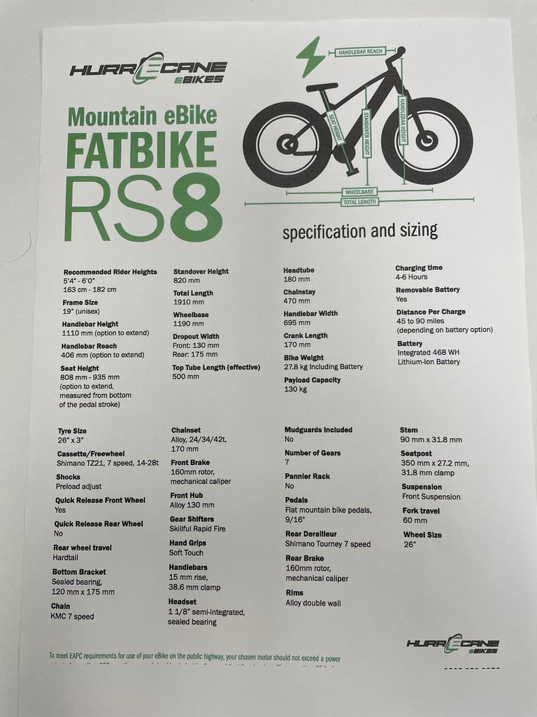 eBike RS8 Mountain Bike - Rear Hub Motor - 36v 12.5ah Battery - Pre Owned