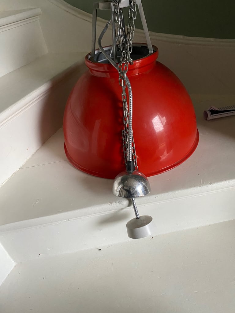 Vintage metal lamp shade and fitting orange