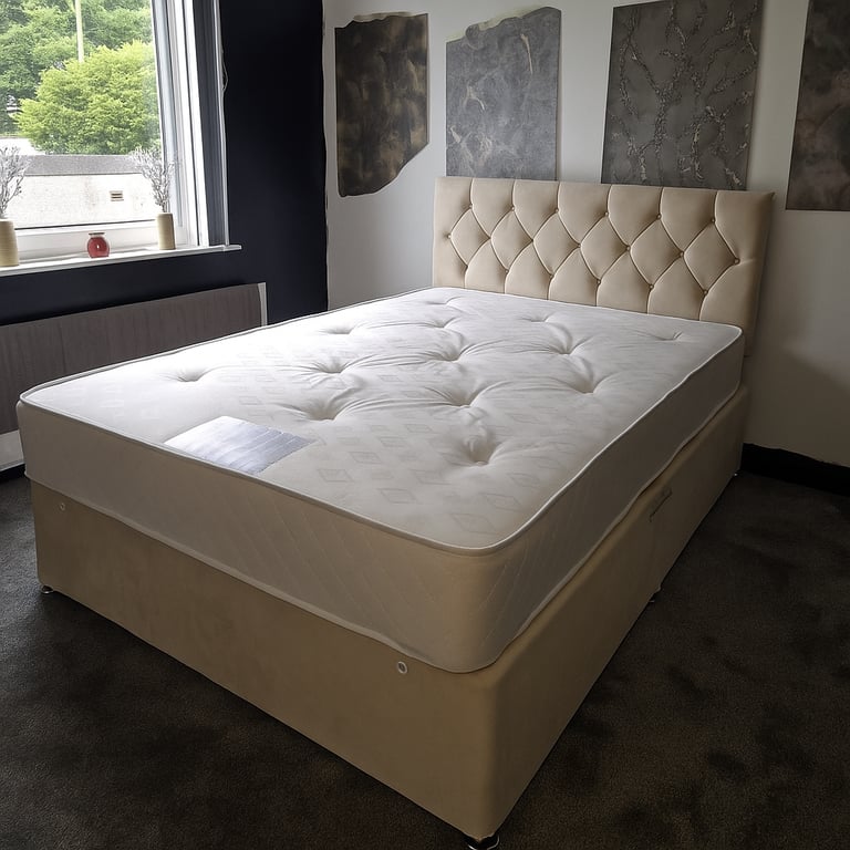 image for ** Super Sale Offer** Plush Velvet Divan Bed In Cream and Grey Color** COD