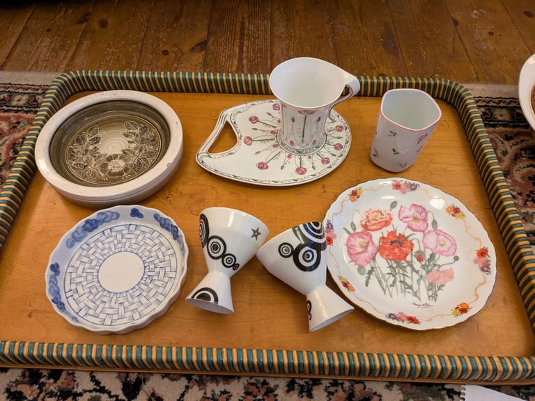 7 assorted ornamental plates, etc.