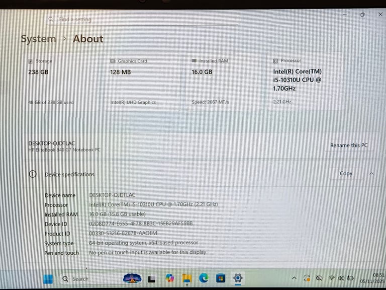 Laptop HP EliteBook 840 G7 i5 10th Gen 16GB Ram 256GB NVMe SSD 14" FHD Win 11