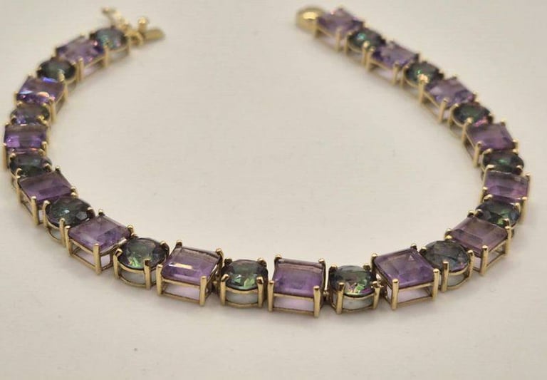 9ct yellow gold, amethyst and mystic topaz bracelet