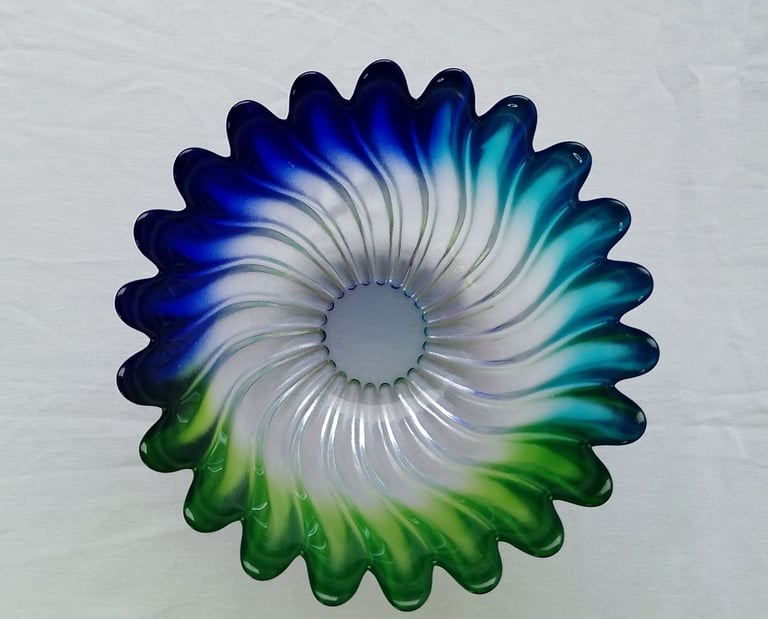 Glass Bowl, Blue Green Aqua, Decorative & Useful for Nibbles, Table Decor, Used-Like New