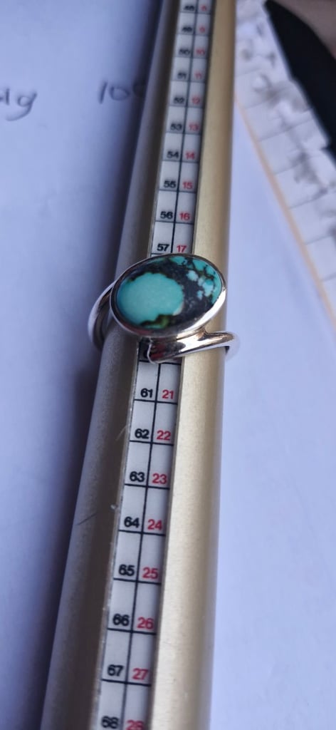 Silver and turquoise crossover ring