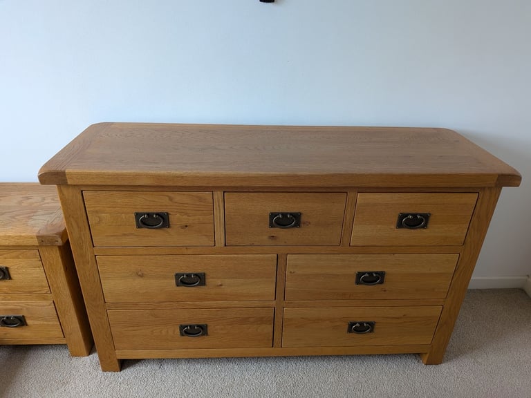 Oak Chest of Drawers & Oak Bedside Table