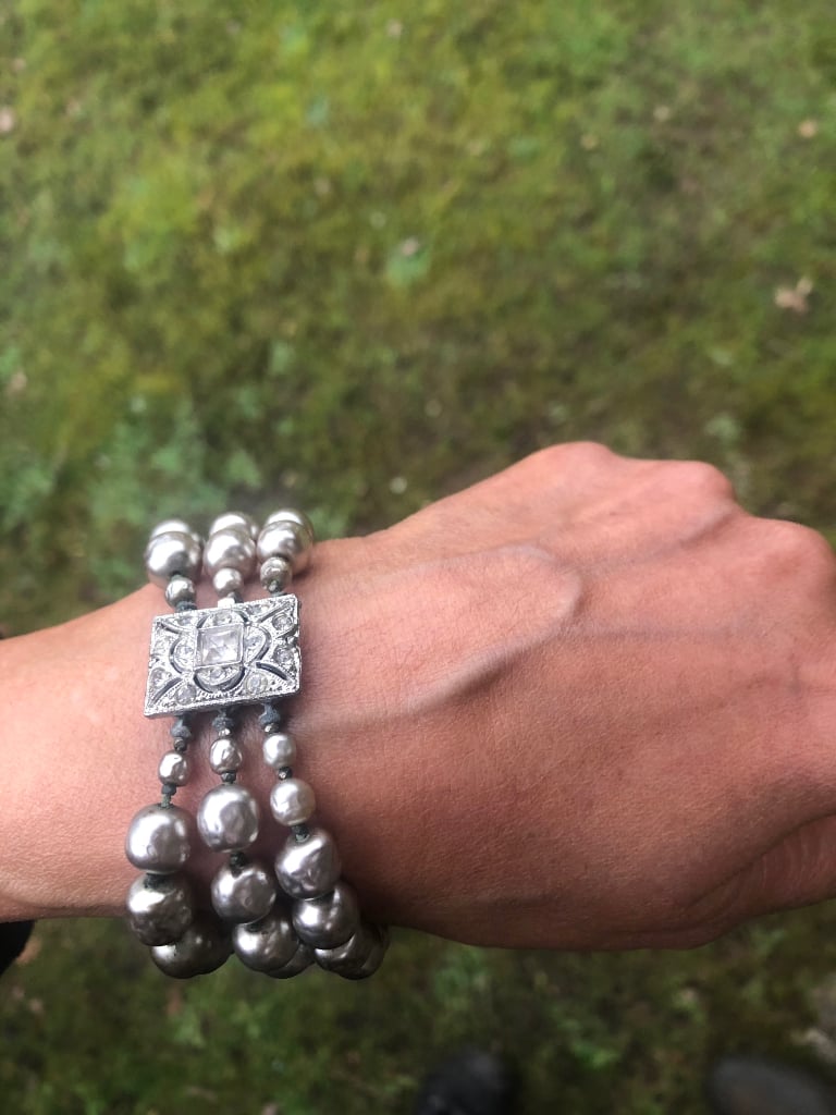 image for Rare Vintage unsigned Miriam Haskell Baroque Pearl and Rhinestone Bracelet and Choker