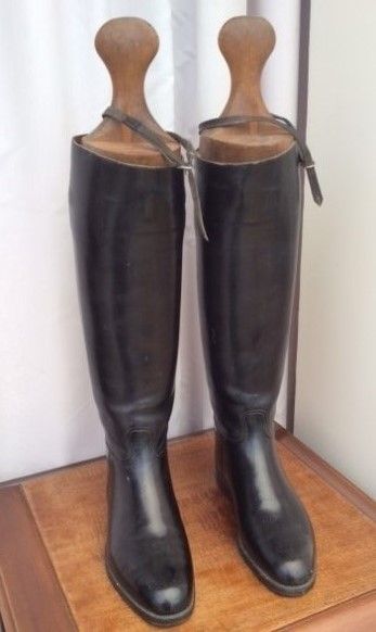 image for Long black leather riding boots with original wooden trees
