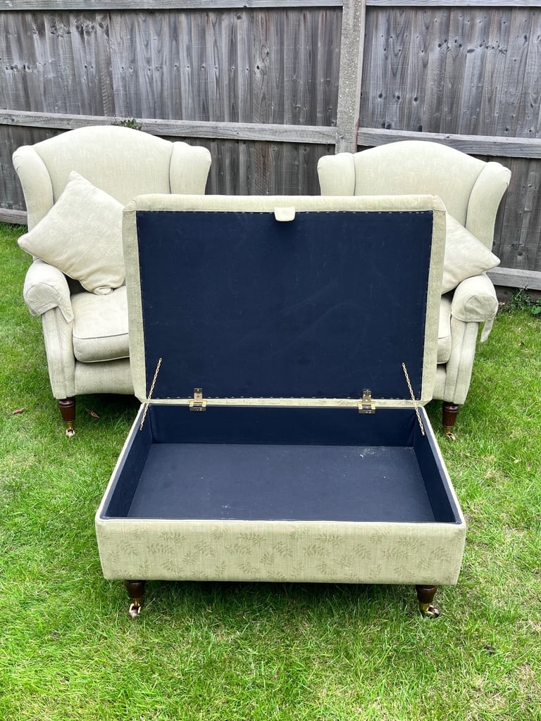 Laura Ashley 2 Seater Sofa 2 Wingback Chairs & Storage Footstool Possible Delivery 