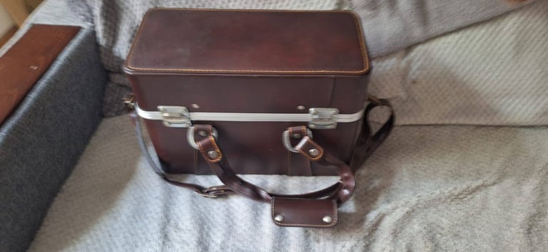 Large Vintage Leather Camera Box Multi Compartments