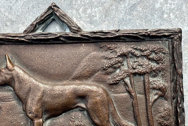 ANTIQUE BRONZE GERMAN SHEPHERD DOG PLAQUE SCULPTURE 17x10cm, 1900s FRITZ DILLER? - WILL POST!