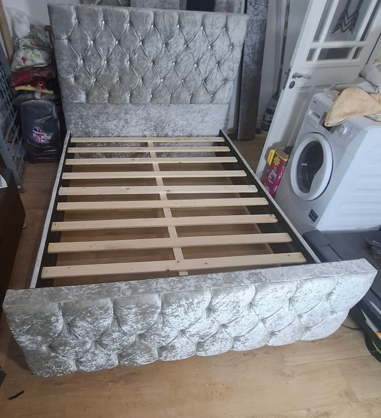 image for Double Velvet Diamantè Bed Frame (£80) [SAME DAY DELIVERY AVAILABLE]