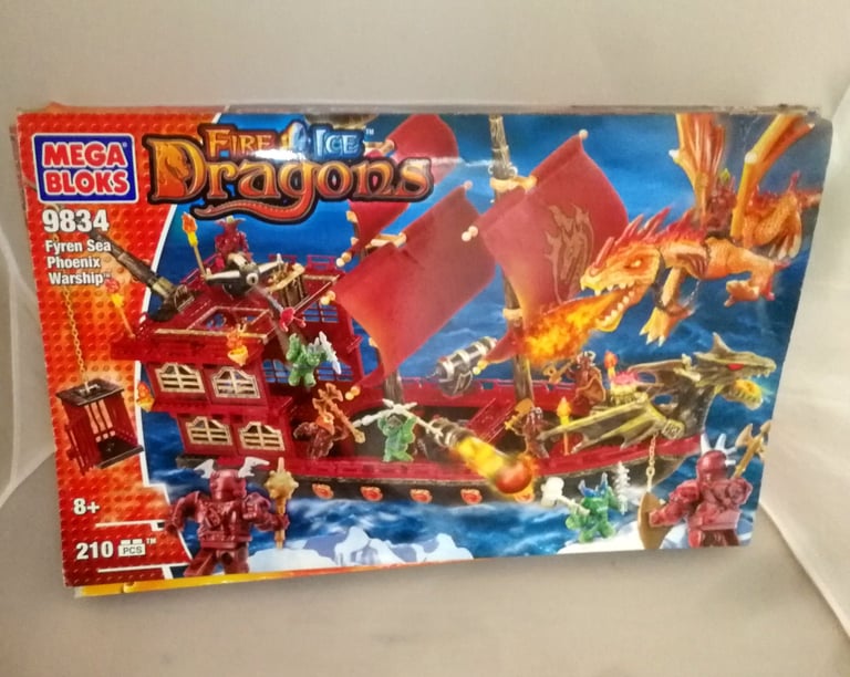 Mega Bloks Fire & Ice Dragons 9834 Fyren Sea Phoenix Warship Please Read