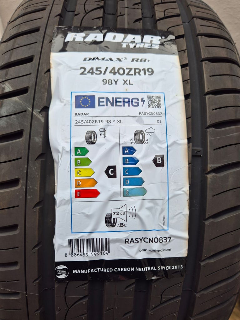  245 40 19 Radar R8+ Tyres New 