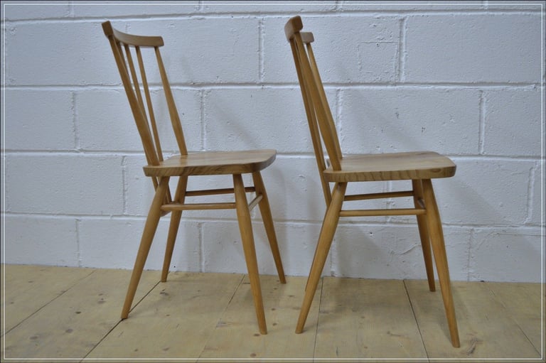 Ercol chair x 2 kitchen dining solid elm & beech blue label vintage