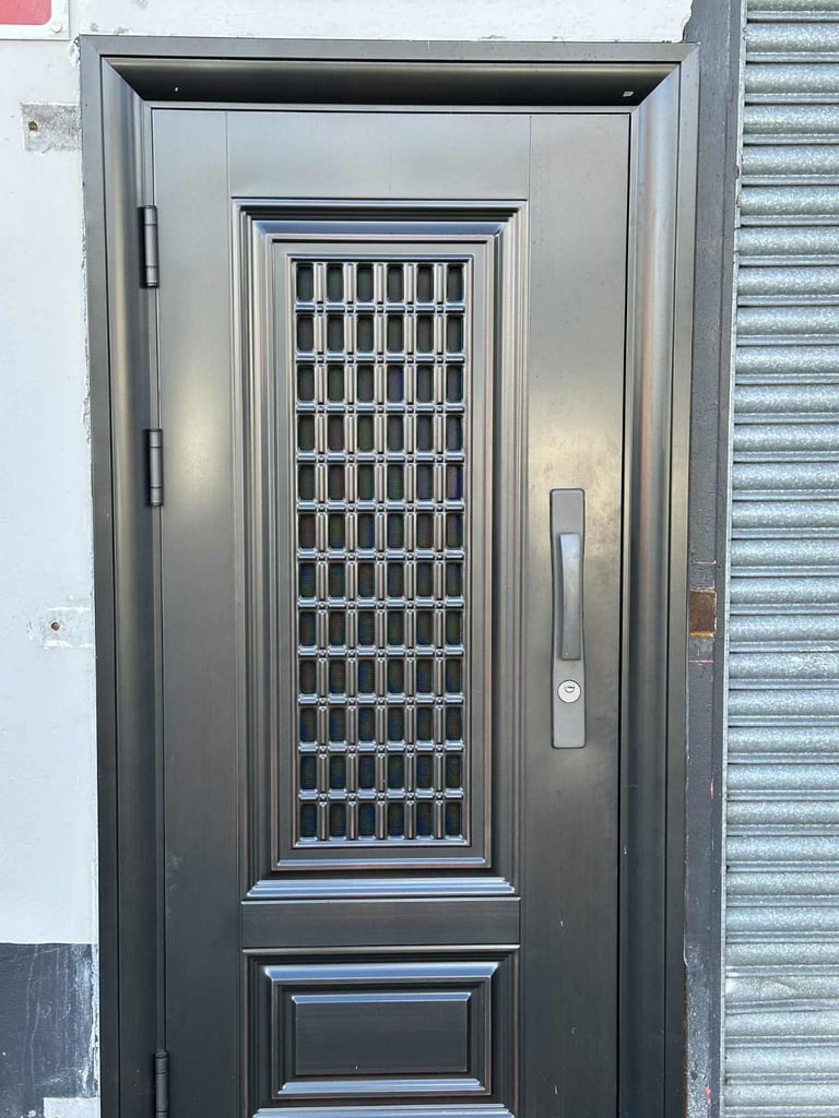image for Heavy Duty Steel Door 860 x 90 x 2050 Charcoal with inner window BRAND NEW IN BOX