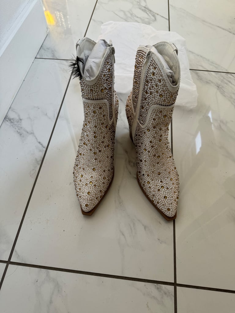 image for Brand new cream ankle cowboy looking bling boots,