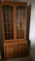 Wood Effect And Glass Display Case And Cupboard