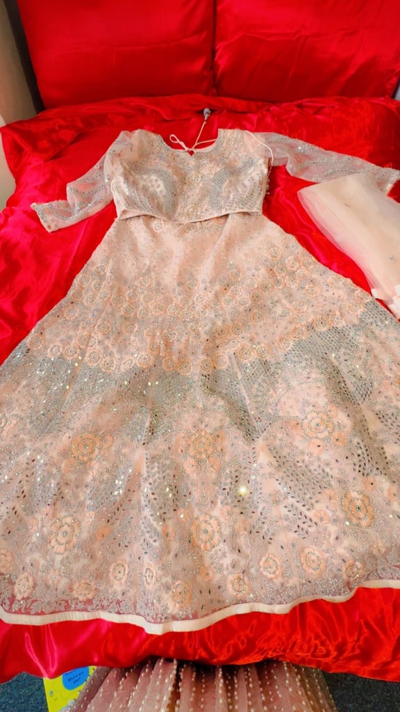 Peach Sequin Embroidered Gown