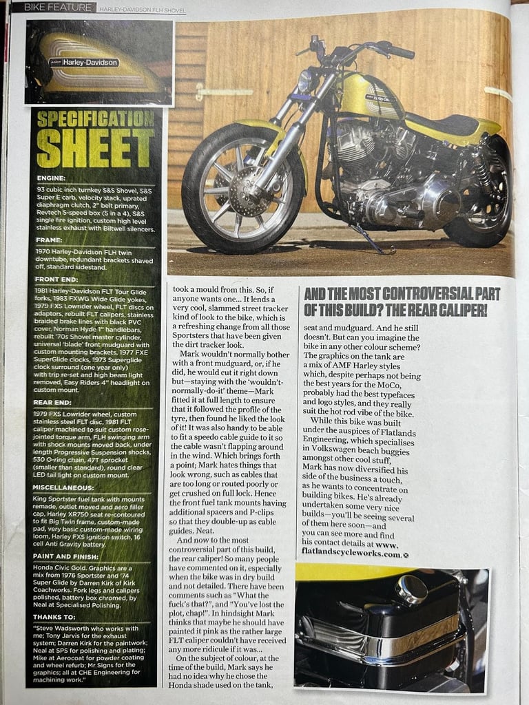 Harley-Davidson. Magazine featured Flattracker. 93 cubic inch S&S Engine