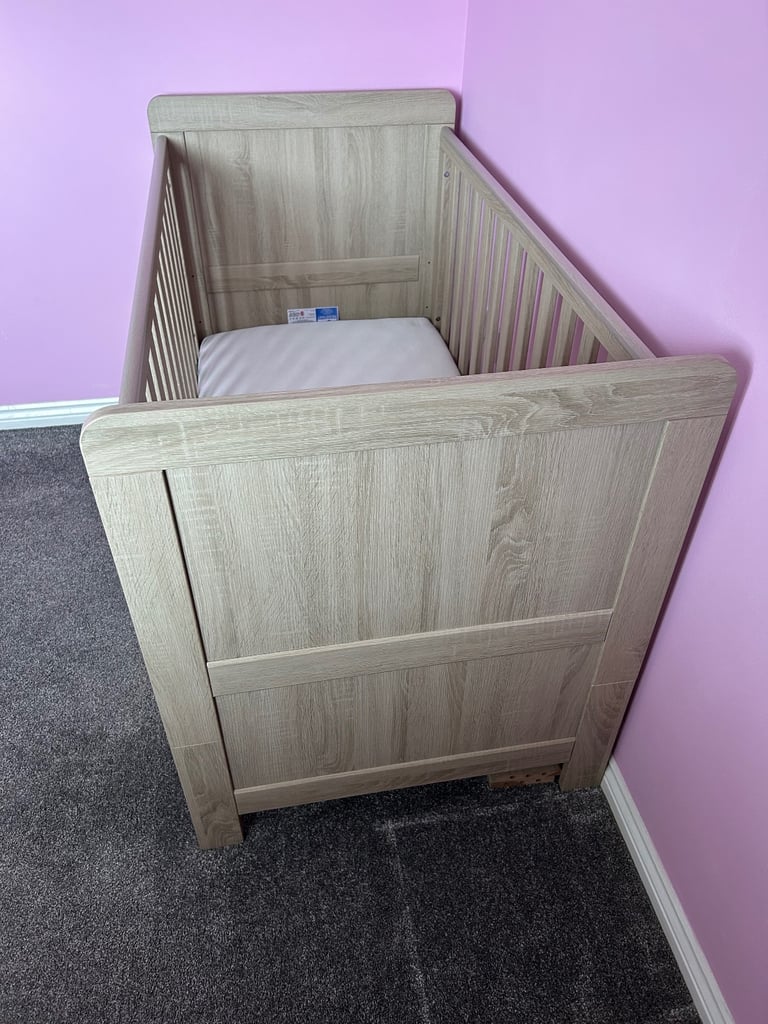 Nursery furniture cot bed wardrobe drawers with changing table and book shelf 