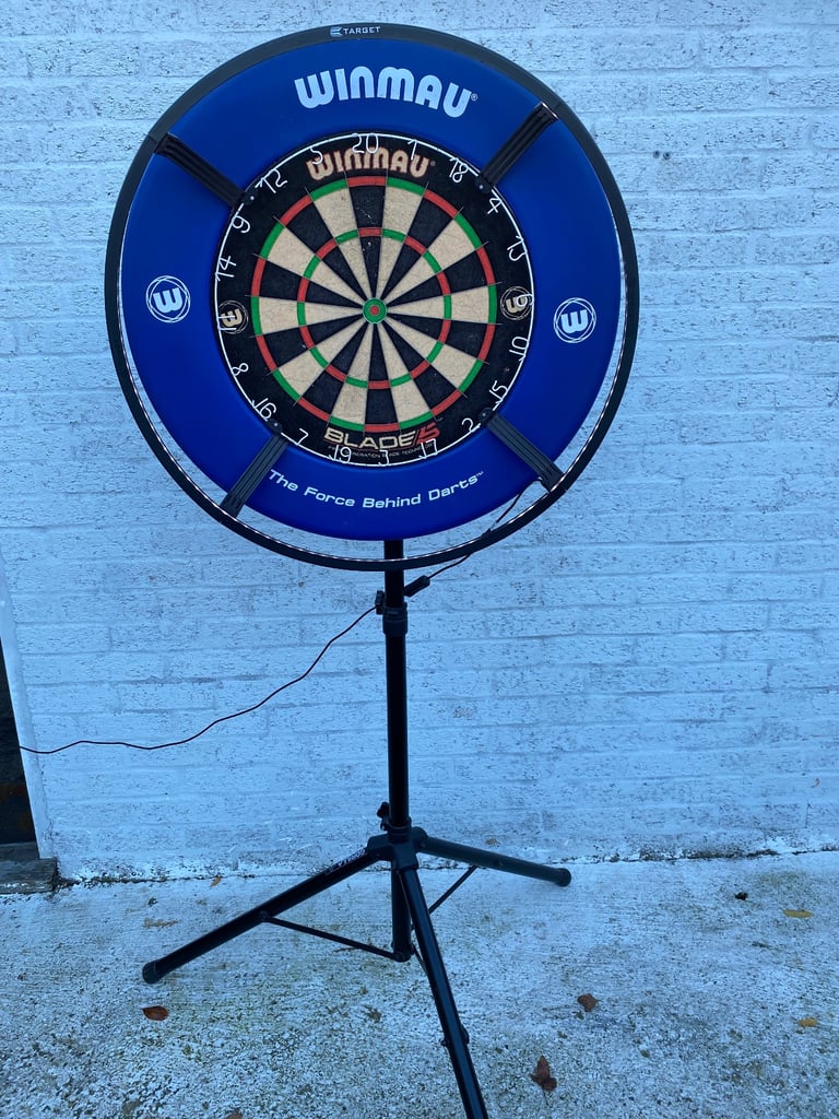 image for Winmau dart board and surround. Target circular LED light and gorilla stand